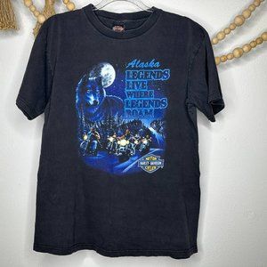 Vintage Harley Davidson Legends Live Where Legends Roam Wolf Alaska Graphic T
